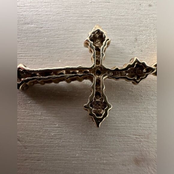 Vintage 10k Gold Cross Pendant With Inlaid Stones - Picture 2 of 5